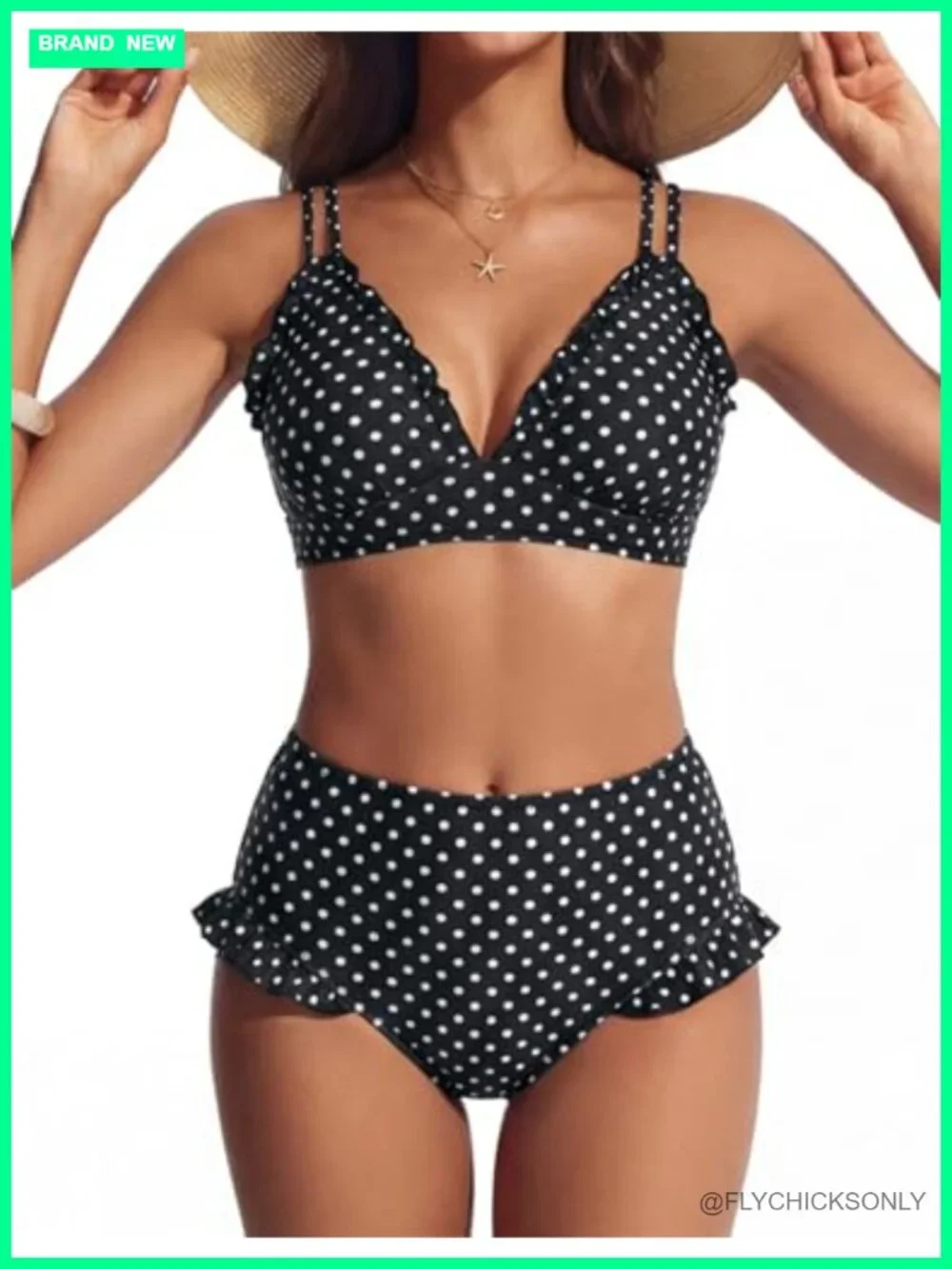 Women High Waisted Bikini Set Ruffle Adjustable Straps Removable Pads